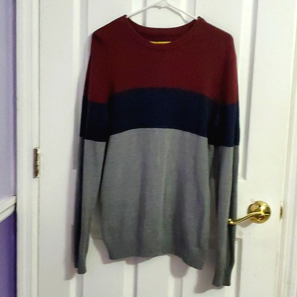 Prince & Fox Gray, Navy & Burgundy Colorblock Long Sleeve Pullover Sweater S